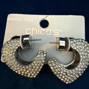 NWT Chicos Silver Earrings Costume Jewelry Holiday or Everyday Heart Earrings